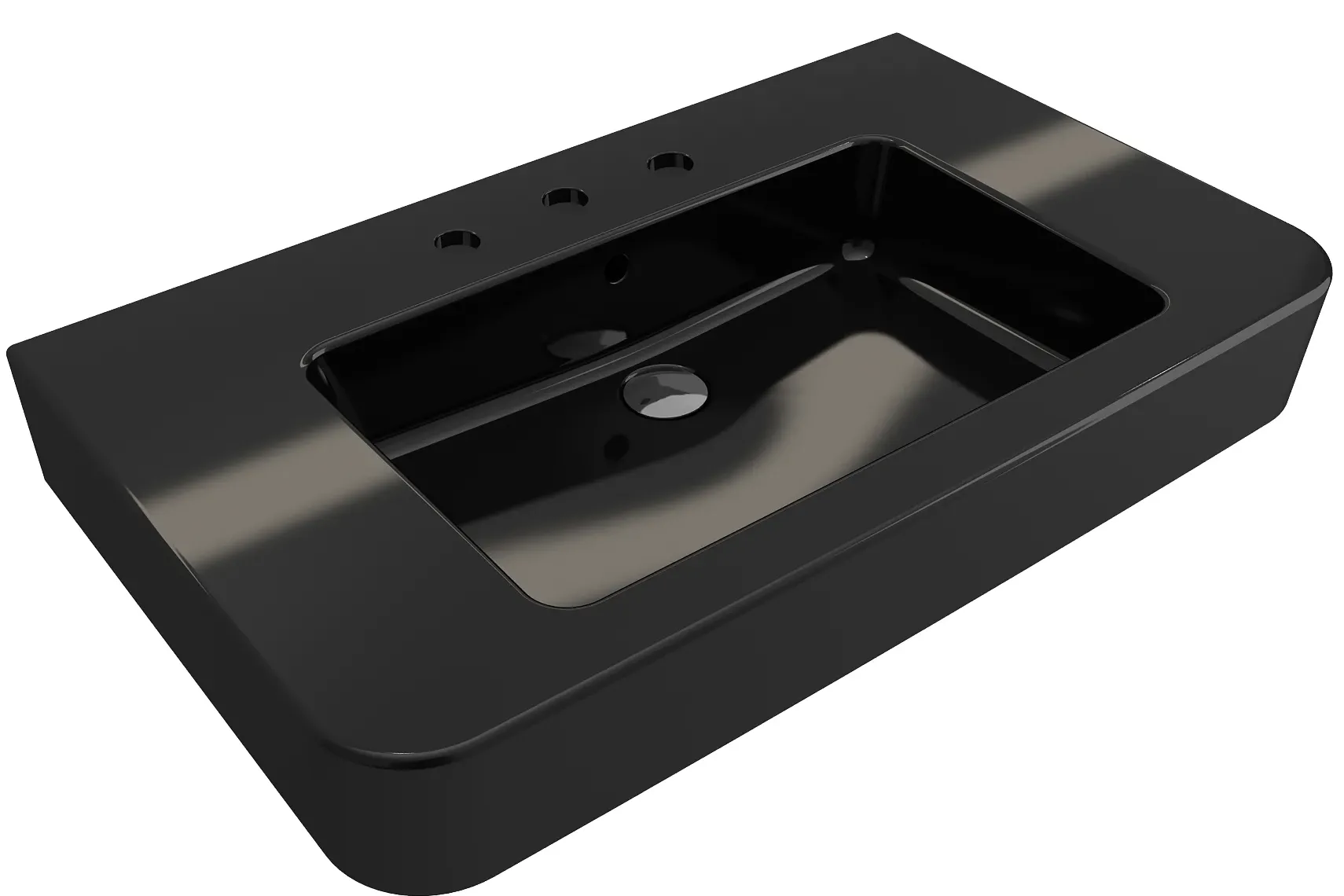 BOCCHI Parma 34" Rectangle Wallmount Fireclay Bathroom Sink, Black, 3 Faucet Hole, 1124-005-0127
