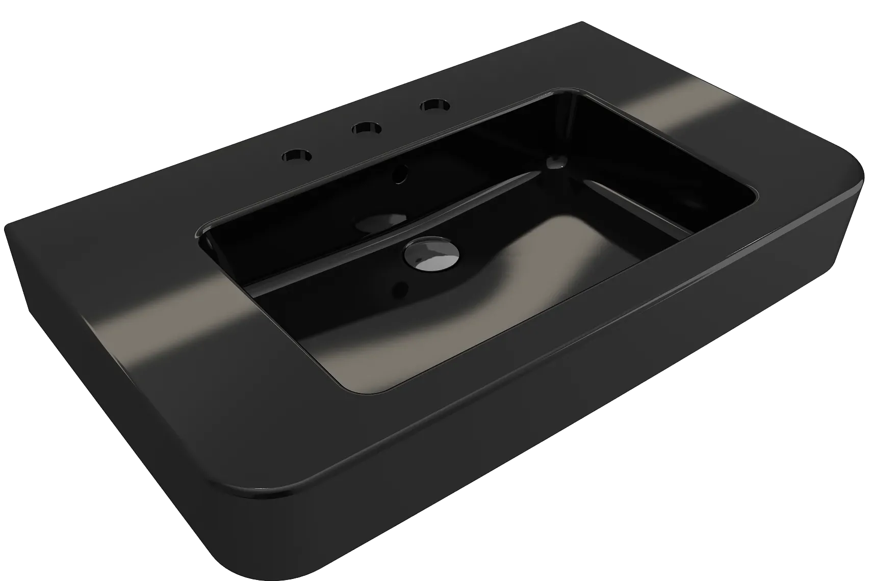 BOCCHI Parma 34" Rectangle Wallmount Fireclay Bathroom Sink, Black, 3 Faucet Hole, 1124-005-0127