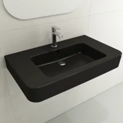 BOCCHI Parma 34" Rectangle Wallmount Fireclay Bathroom Sink, Matte Black, Single Faucet Hole, 1124-004-0126
