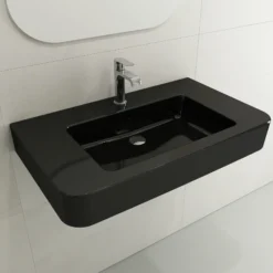 BOCCHI Parma 34" Rectangle Wallmount Fireclay Bathroom Sink, Black, Single Faucet Hole, 1124-005-0126