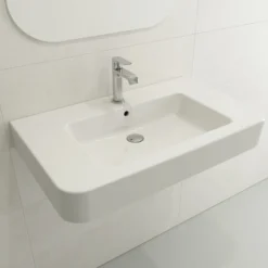 BOCCHI Parma 34" Rectangle Wallmount Fireclay Bathroom Sink, White, Single Faucet Hole, 1124-001-0126