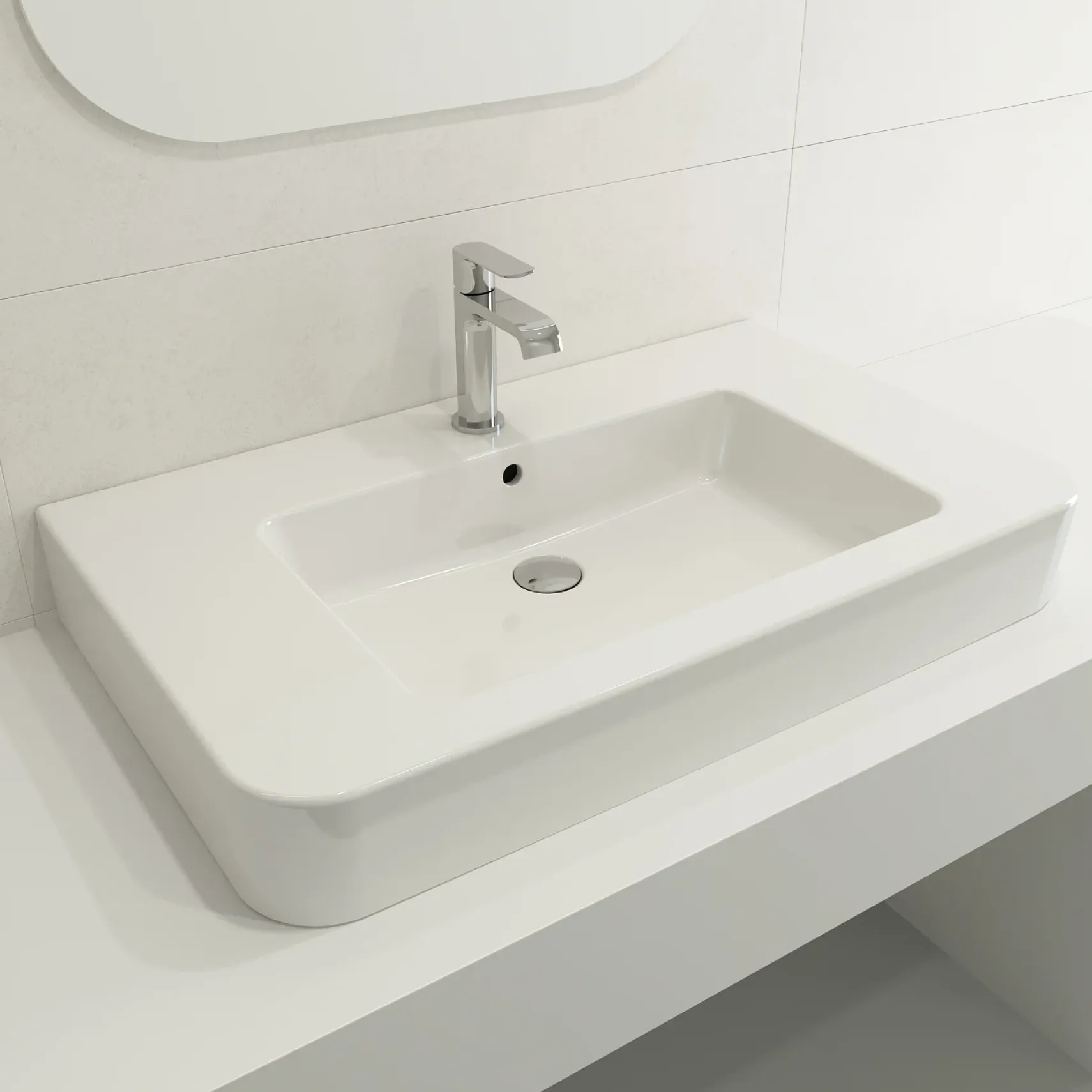 BOCCHI Parma 34" Rectangle Wallmount Fireclay Bathroom Sink, White, Single Faucet Hole, 1124-001-0126