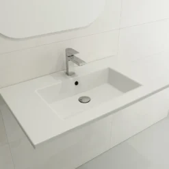 BOCCHI Ravenna 32" Rectangle Wallmount Fireclay Bathroom Sink, Matte White, 3 Faucet Hole, 1113-002-0127