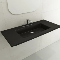 BOCCHI Ravenna 41" Rectangle Wallmount Fireclay Bathroom Sink, Matte Black, 3 Faucet Hole, 1105-004-0127