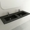 BOCCHI Ravenna 48" Rectangle Wallmount Fireclay Bathroom Sink, Double Basin, Black, Single Faucet Hole, 1111-005-0132