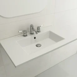 BOCCHI Ravenna 32" Rectangle Wallmount Fireclay Bathroom Sink, Matte White, Single Faucet Hole, 1113-002-0126