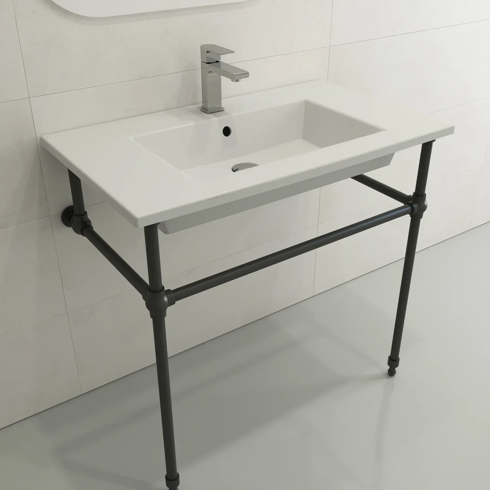 BOCCHI Ravenna 32" Rectangle Wallmount Fireclay Bathroom Sink, Matte White, Single Faucet Hole, 1113-002-0126