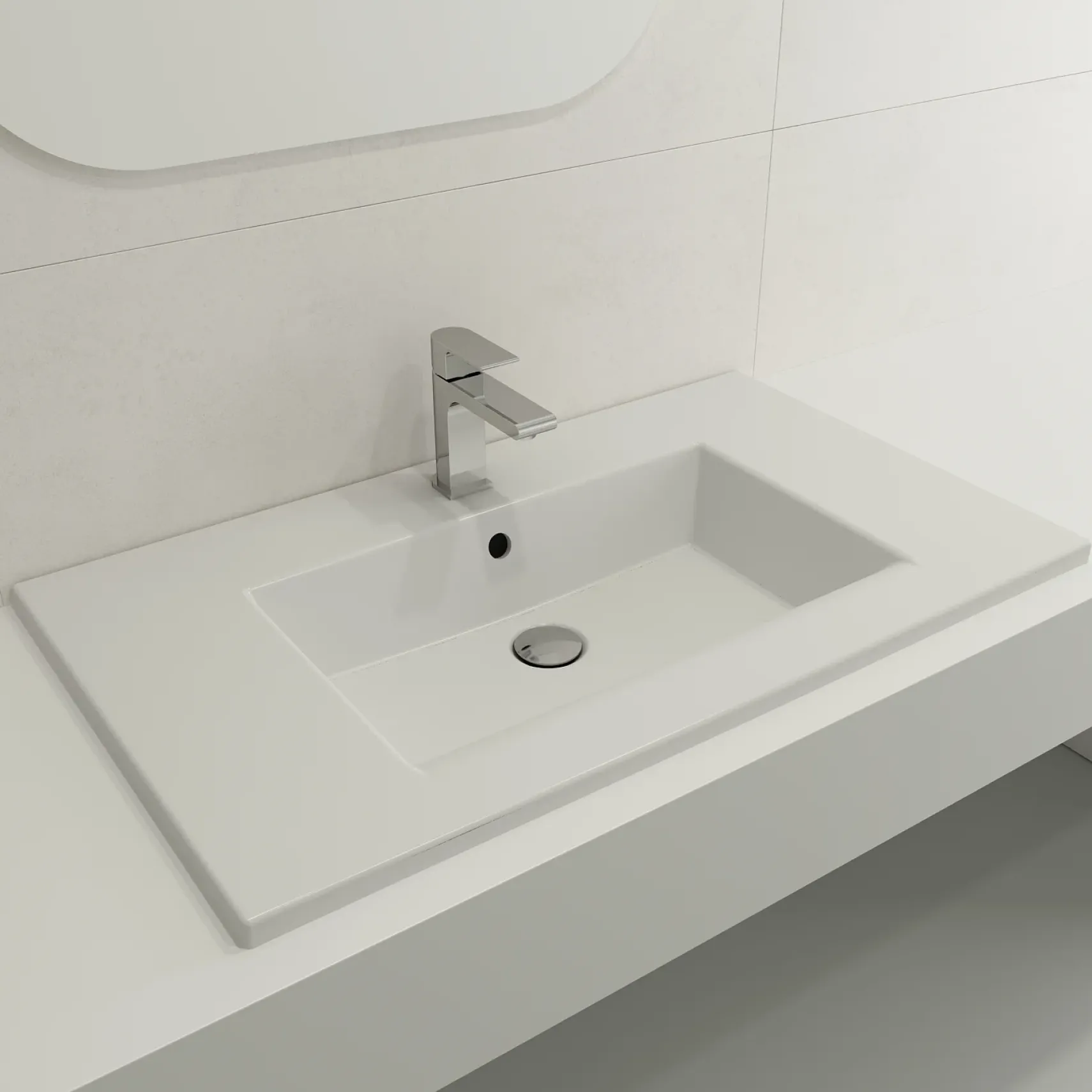 BOCCHI Ravenna 32" Rectangle Wallmount Fireclay Bathroom Sink, Matte White, Single Faucet Hole, 1113-002-0126
