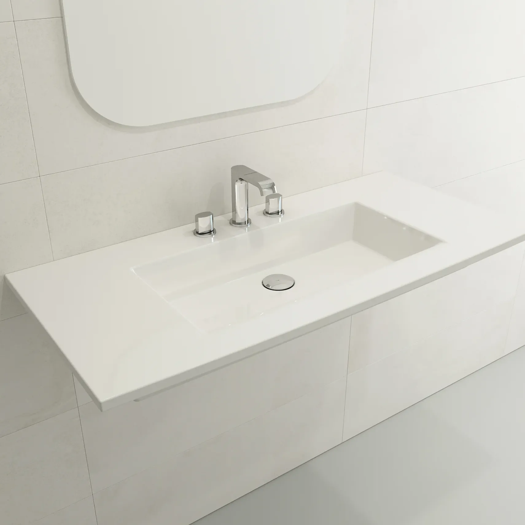 BOCCHI Ravenna 41" Rectangle Wallmount Fireclay Bathroom Sink, White, 3 Faucet Hole, 1105-001-0127