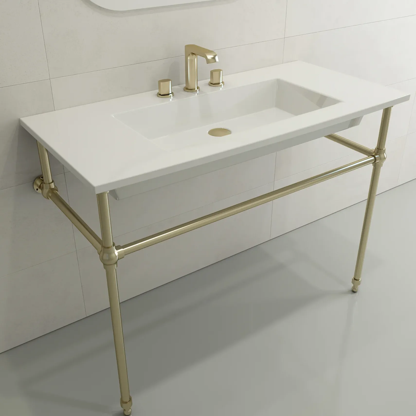 BOCCHI Ravenna 41" Rectangle Wallmount Fireclay Bathroom Sink, White, 3 Faucet Hole, 1105-001-0127