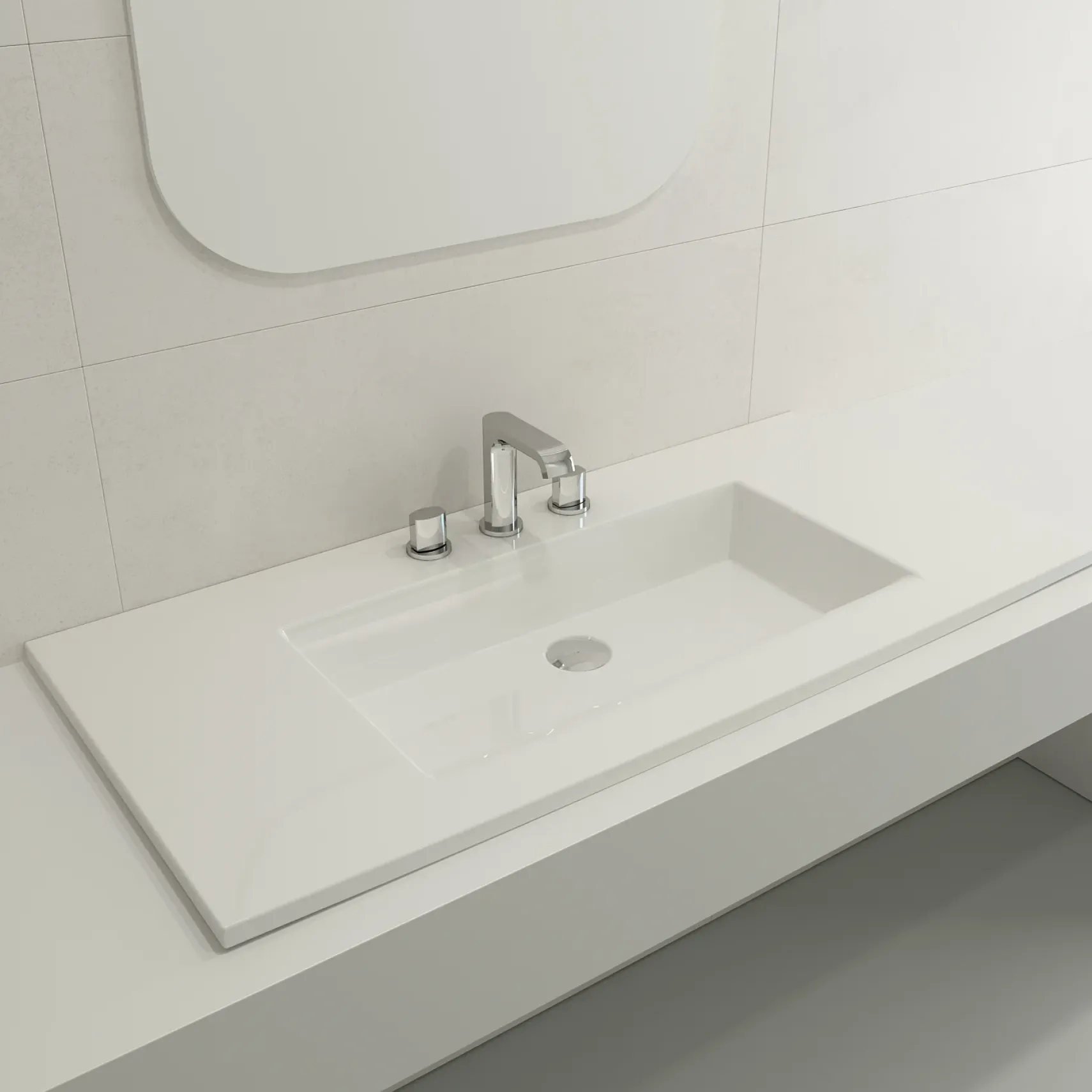 BOCCHI Ravenna 41" Rectangle Wallmount Fireclay Bathroom Sink, White, 3 Faucet Hole, 1105-001-0127