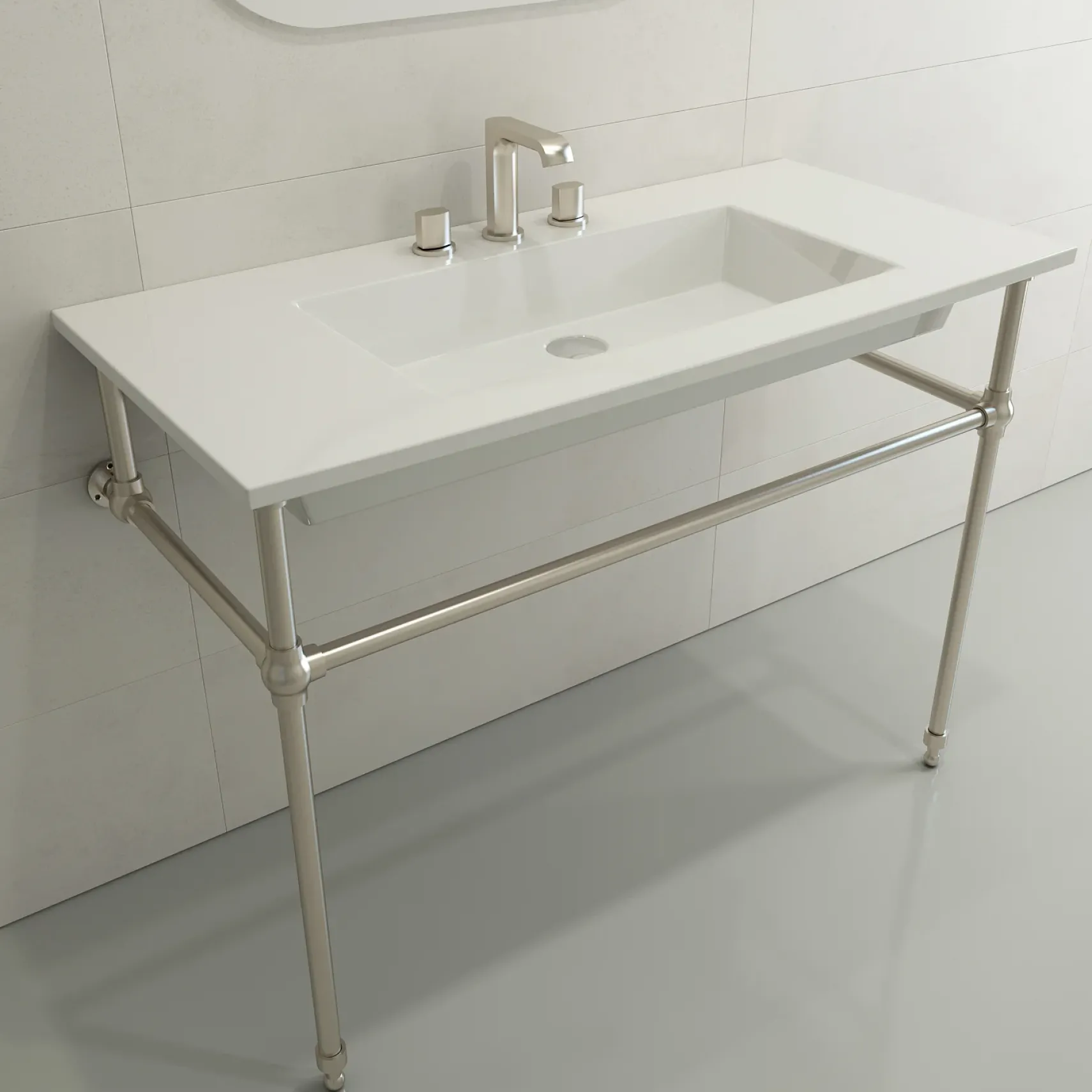 BOCCHI Ravenna 41" Rectangle Wallmount Fireclay Bathroom Sink, White, 3 Faucet Hole, 1105-001-0127