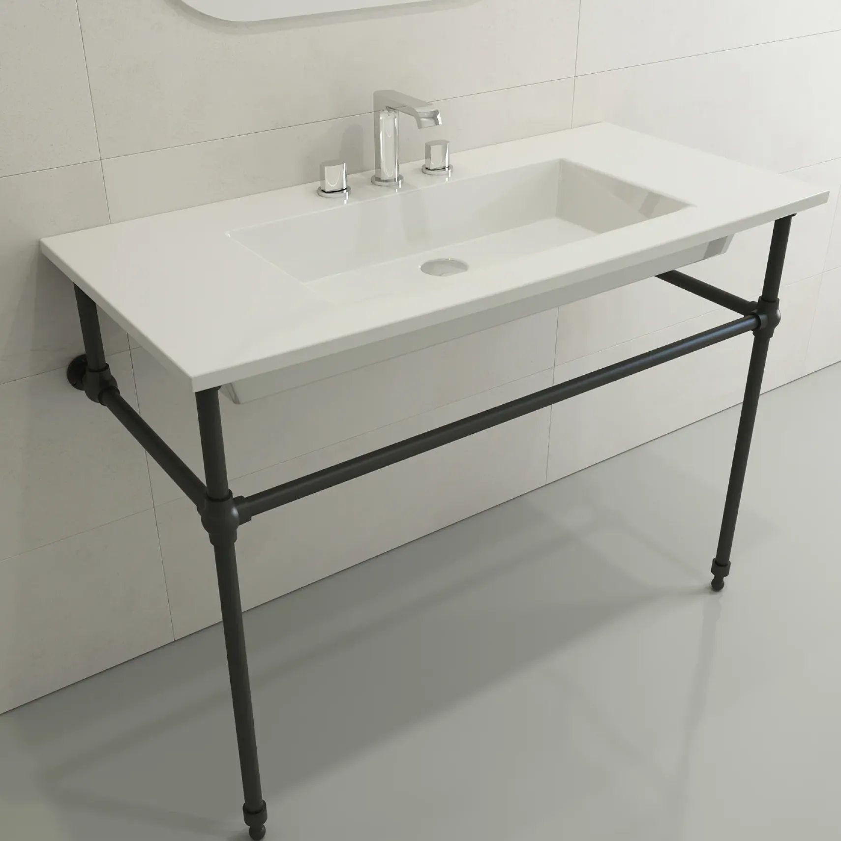 BOCCHI Ravenna 41" Rectangle Wallmount Fireclay Bathroom Sink, White, 3 Faucet Hole, 1105-001-0127