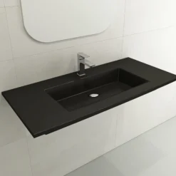 BOCCHI Ravenna 41" Rectangle Wallmount Fireclay Bathroom Sink, Matte Black, Single Faucet Hole, 1105-004-0126