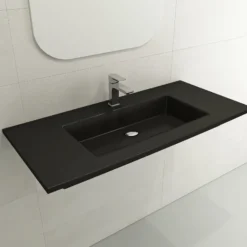 BOCCHI Ravenna 41" Rectangle Wallmount Fireclay Bathroom Sink, Matte Black, Single Faucet Hole, 1105-004-0126