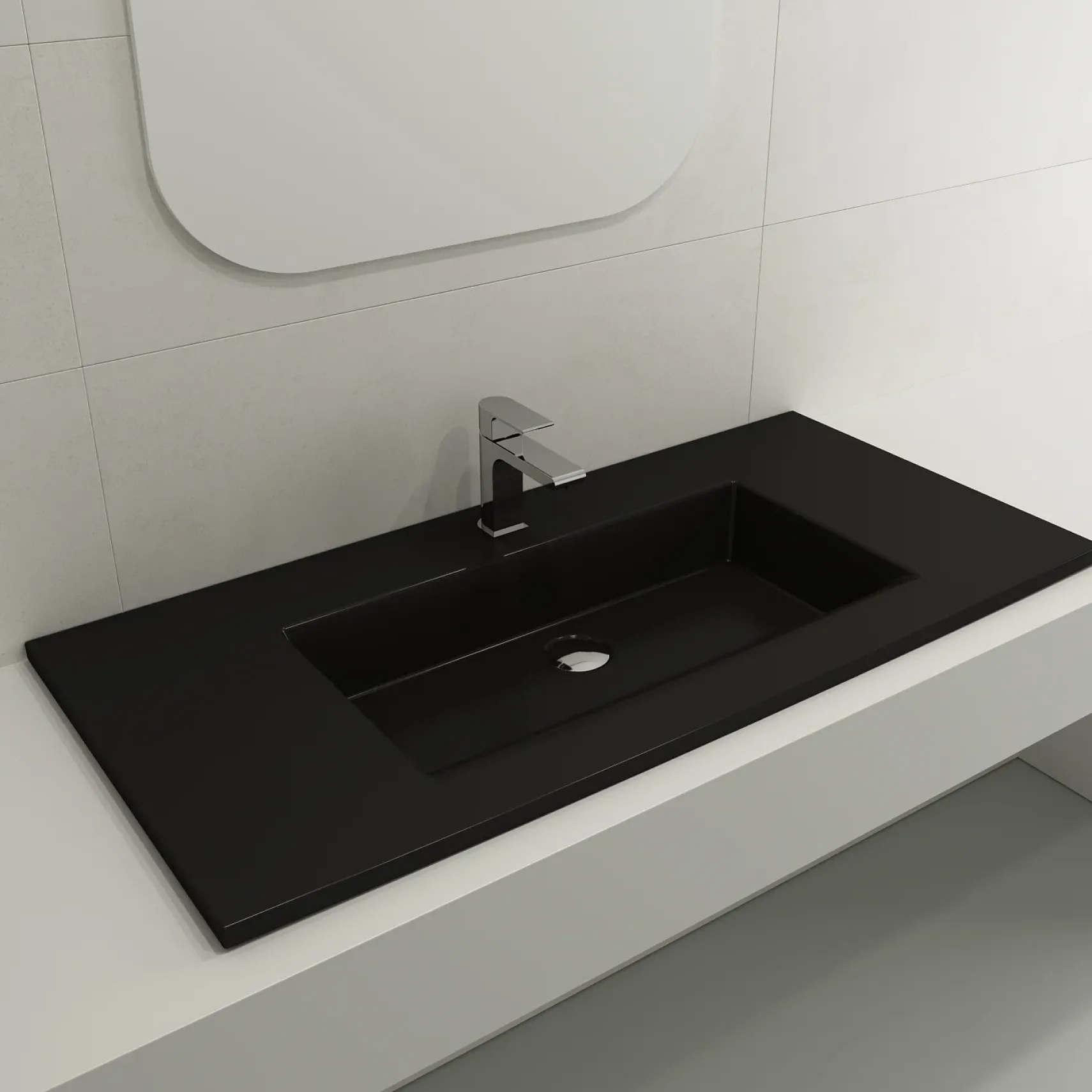 BOCCHI Ravenna 41" Rectangle Wallmount Fireclay Bathroom Sink, Matte Black, Single Faucet Hole, 1105-004-0126
