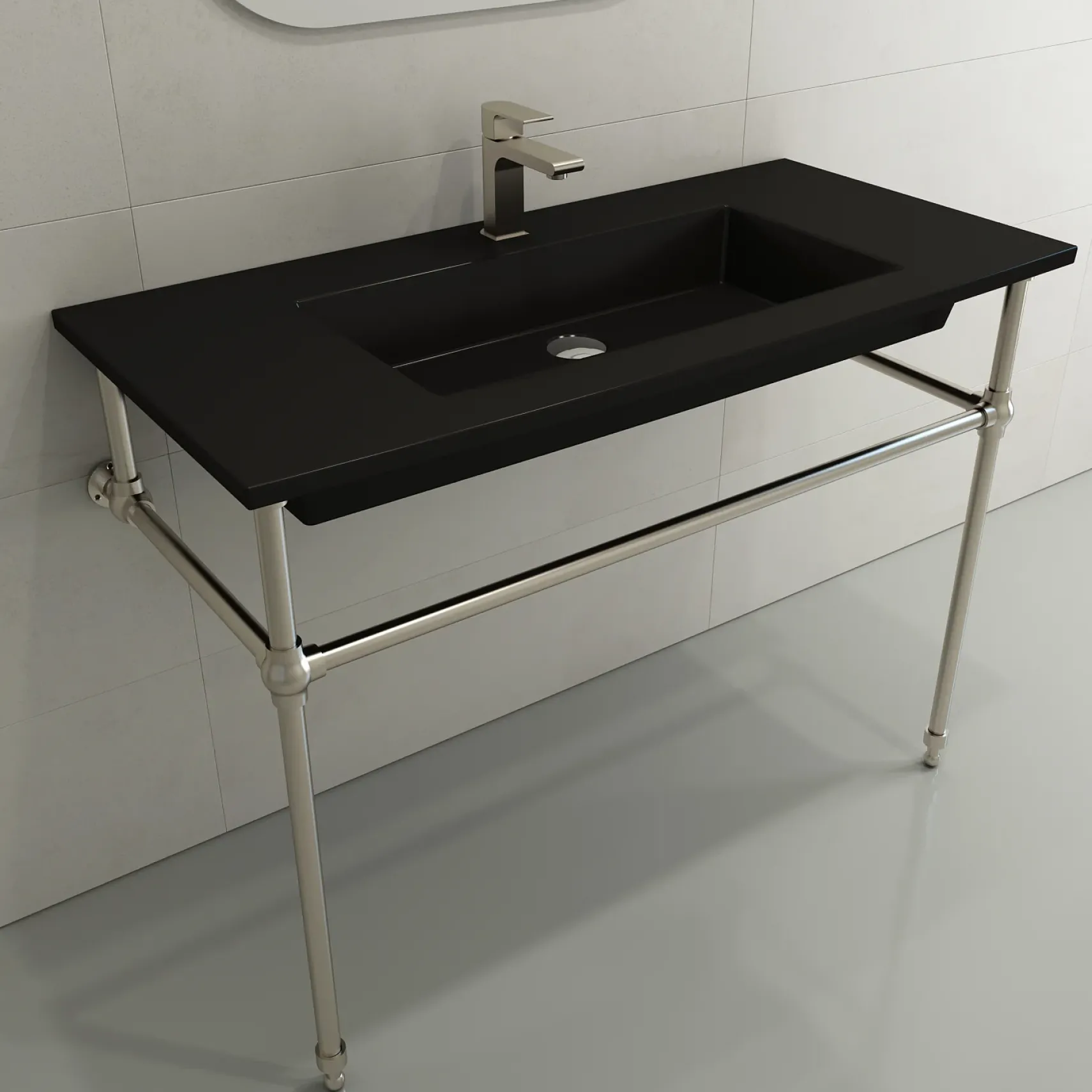 BOCCHI Ravenna 41" Rectangle Wallmount Fireclay Bathroom Sink, Matte Black, Single Faucet Hole, 1105-004-0126