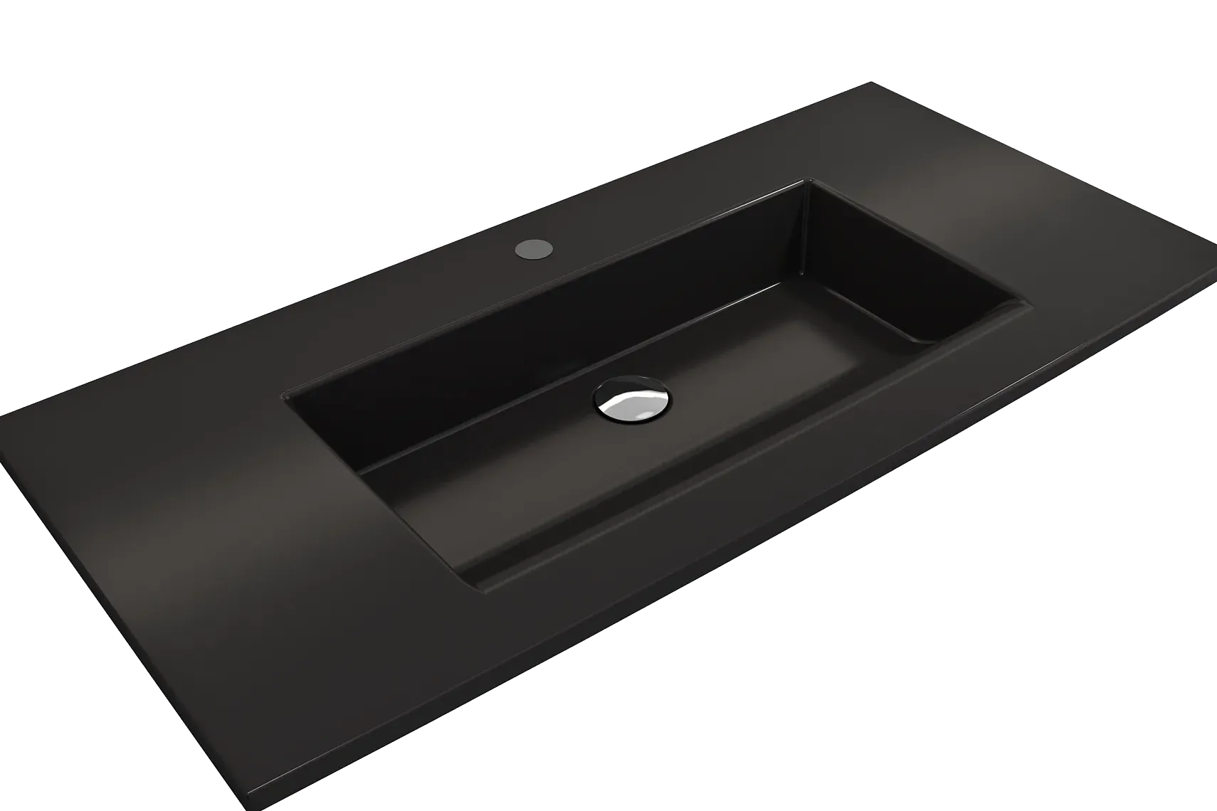 BOCCHI Ravenna 41" Rectangle Wallmount Fireclay Bathroom Sink, Matte Black, Single Faucet Hole, 1105-004-0126