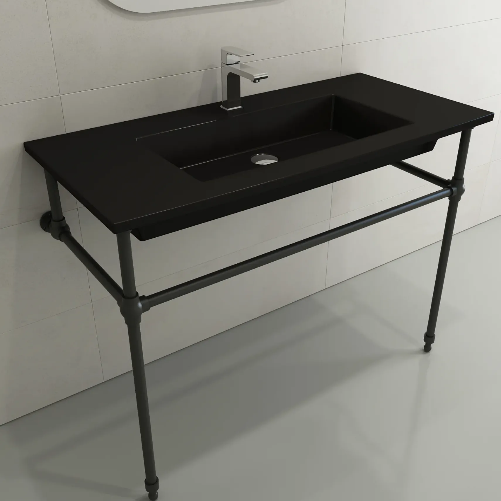 BOCCHI Ravenna 41" Rectangle Wallmount Fireclay Bathroom Sink, Matte Black, Single Faucet Hole, 1105-004-0126