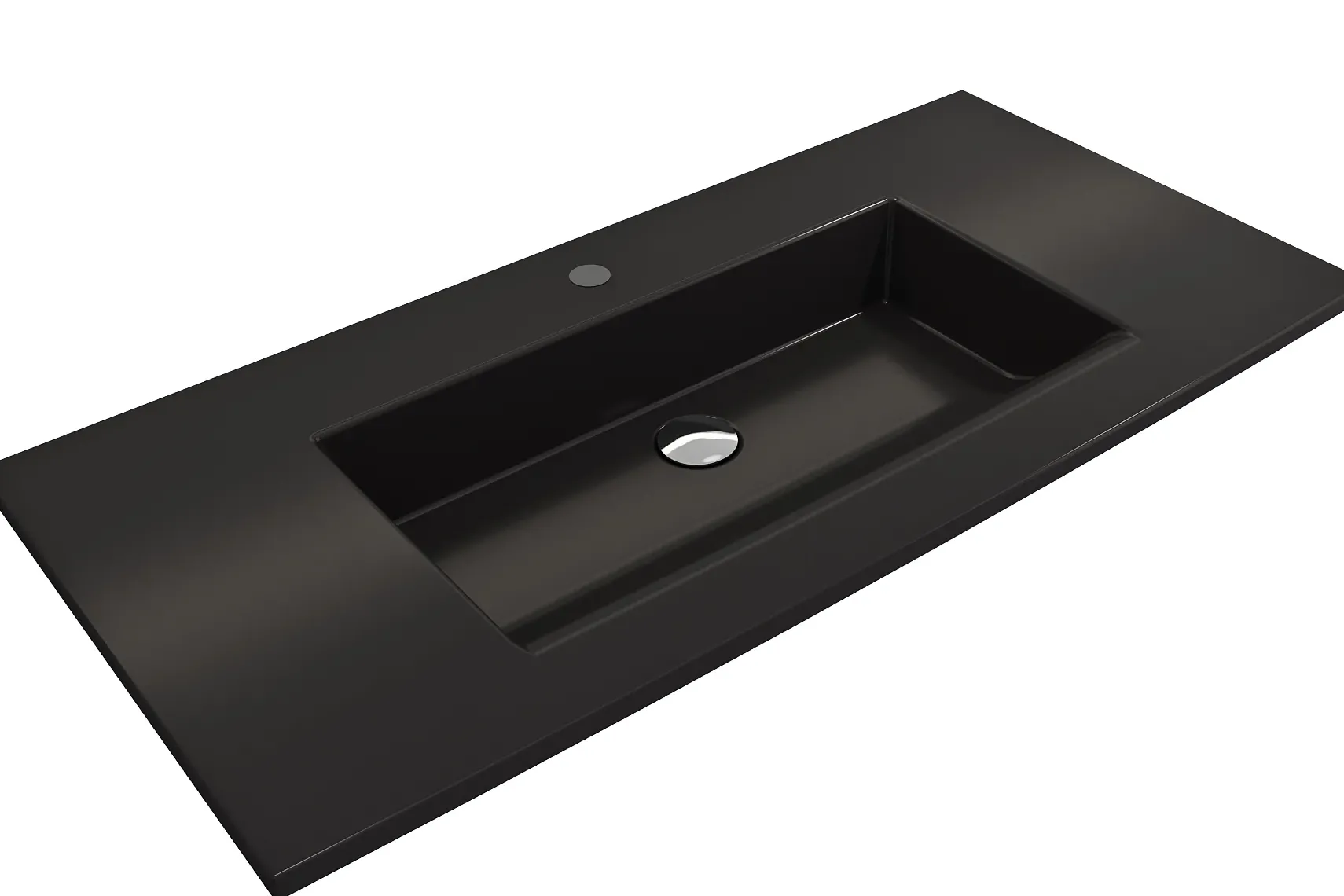 BOCCHI Ravenna 41" Rectangle Wallmount Fireclay Bathroom Sink, Matte Black, Single Faucet Hole, 1105-004-0126