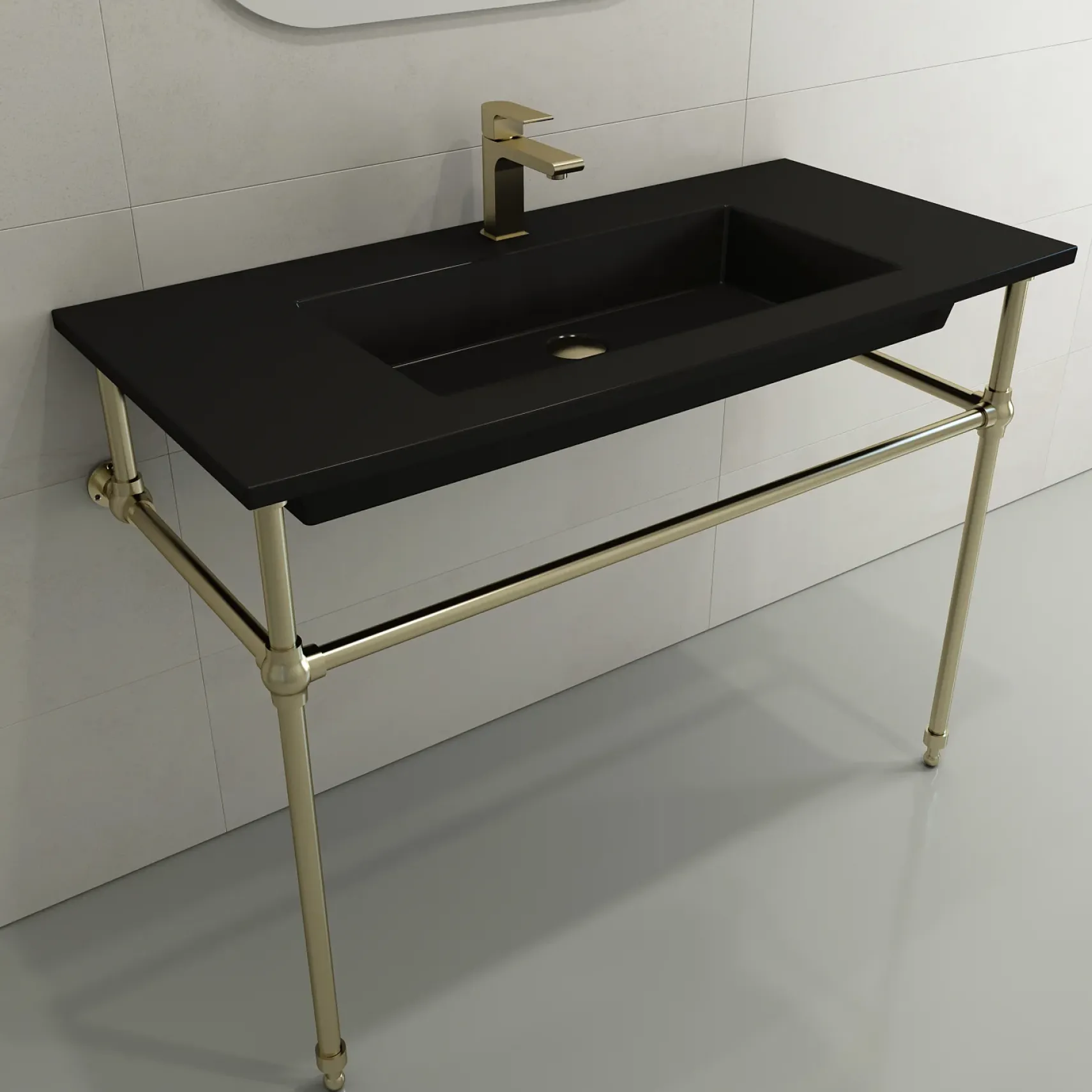 BOCCHI Ravenna 41" Rectangle Wallmount Fireclay Bathroom Sink, Matte Black, Single Faucet Hole, 1105-004-0126