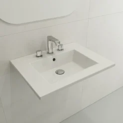 BOCCHI Ravenna 25" Rectangle Wallmount Fireclay Bathroom Sink, White, 3 Faucet Hole, 1161-001-0127