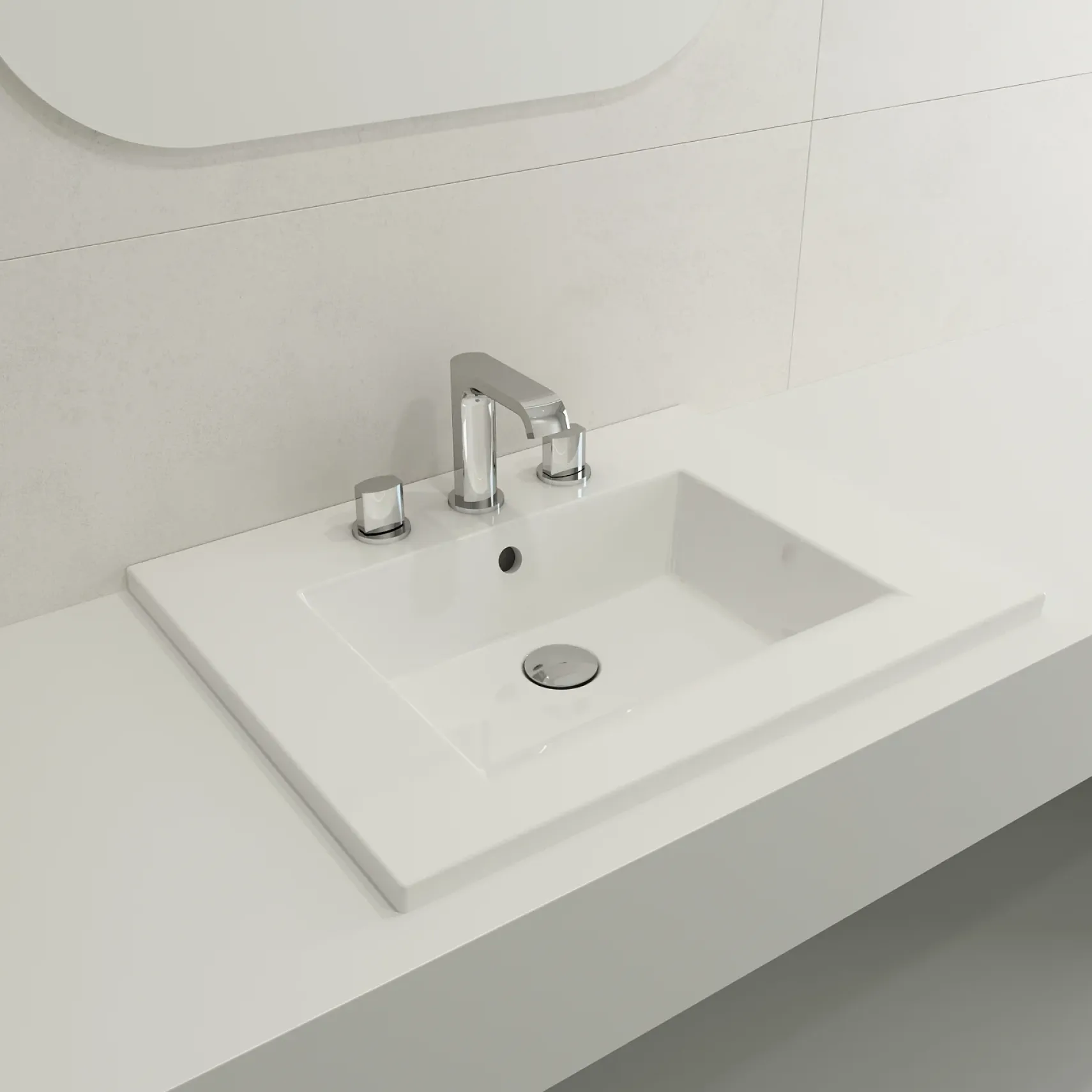 BOCCHI Ravenna 25" Rectangle Wallmount Fireclay Bathroom Sink, White, 3 Faucet Hole, 1161-001-0127
