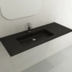 BOCCHI Ravenna 48" Rectangle Wallmount Fireclay Bathroom Sink, Matte Black , Single Faucet Hole, 1305-004-0126
