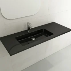 BOCCHI Ravenna 48" Rectangle Wallmount Fireclay Bathroom Sink, Black , Single Faucet Hole, 1305-005-0126