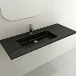 BOCCHI Ravenna 48" Rectangle Wallmount Fireclay Bathroom Sink, Black , Single Faucet Hole, 1305-005-0126