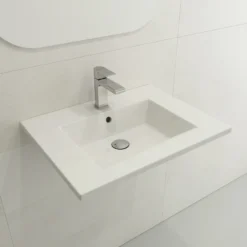 BOCCHI Ravenna 25" Rectangle Wallmount Fireclay Bathroom Sink, White, Single Faucet Hole, 1161-001-0126