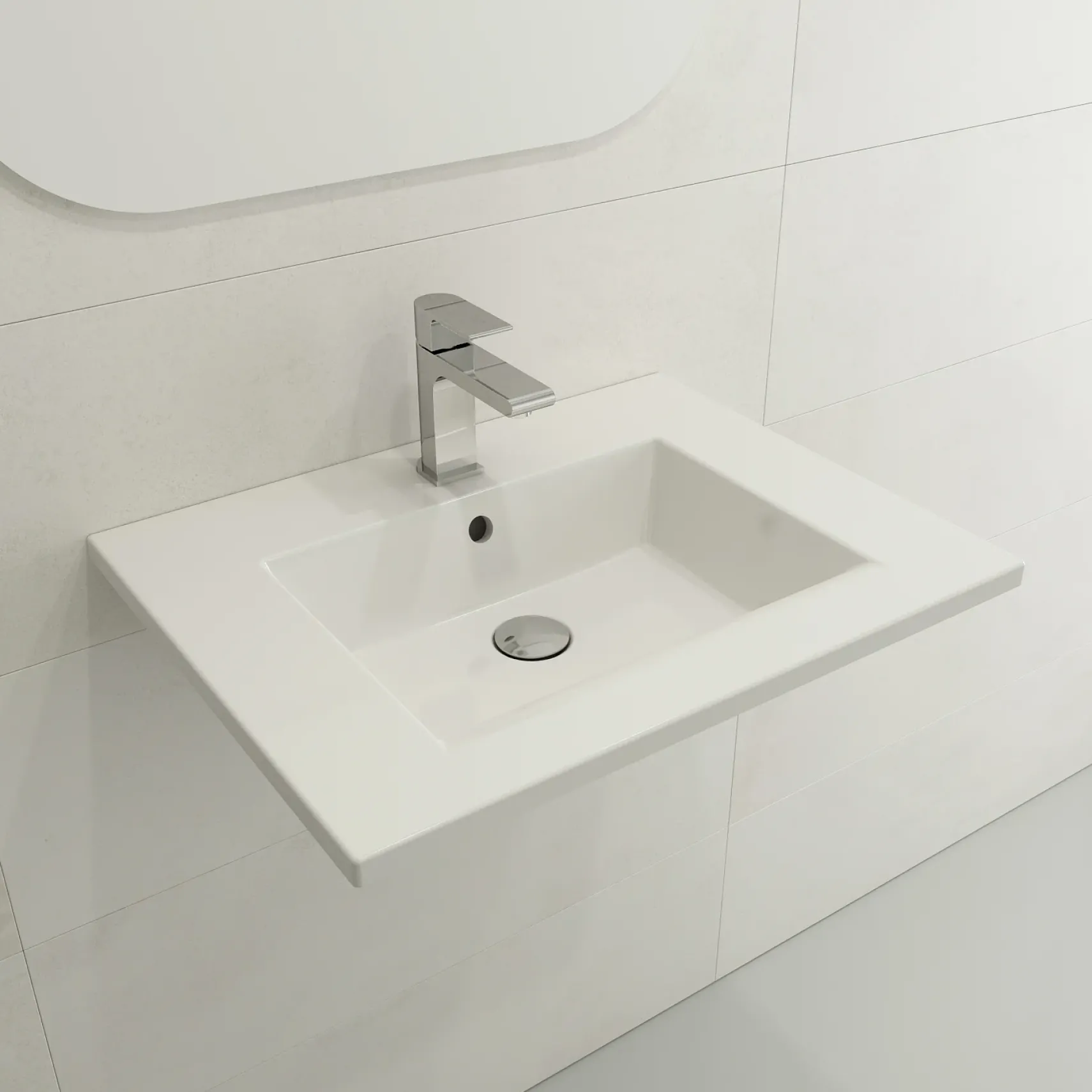 BOCCHI Ravenna 25" Rectangle Wallmount Fireclay Bathroom Sink, White, Single Faucet Hole, 1161-001-0126