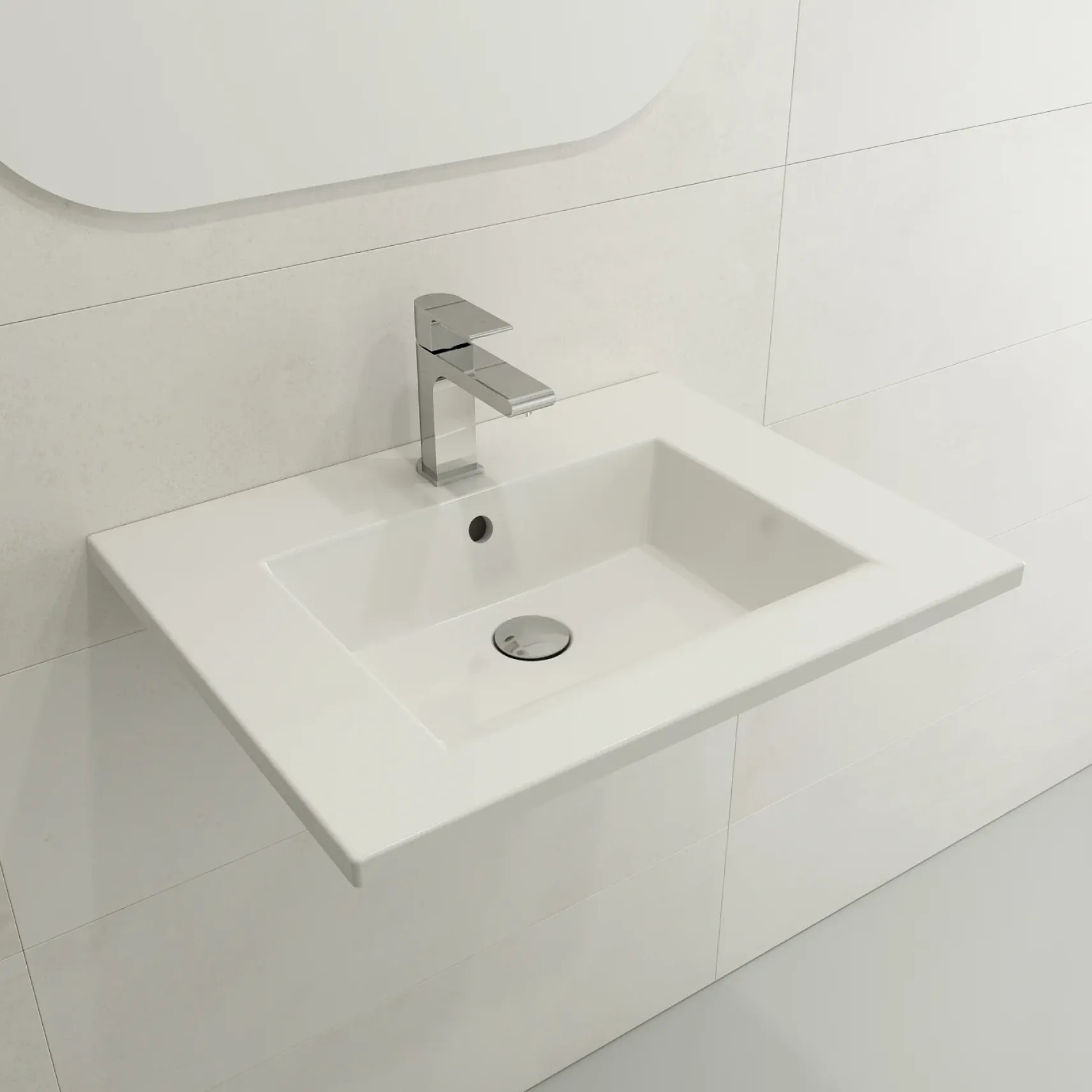 BOCCHI Ravenna 25" Rectangle Wallmount Fireclay Bathroom Sink, White, Single Faucet Hole, 1161-001-0126