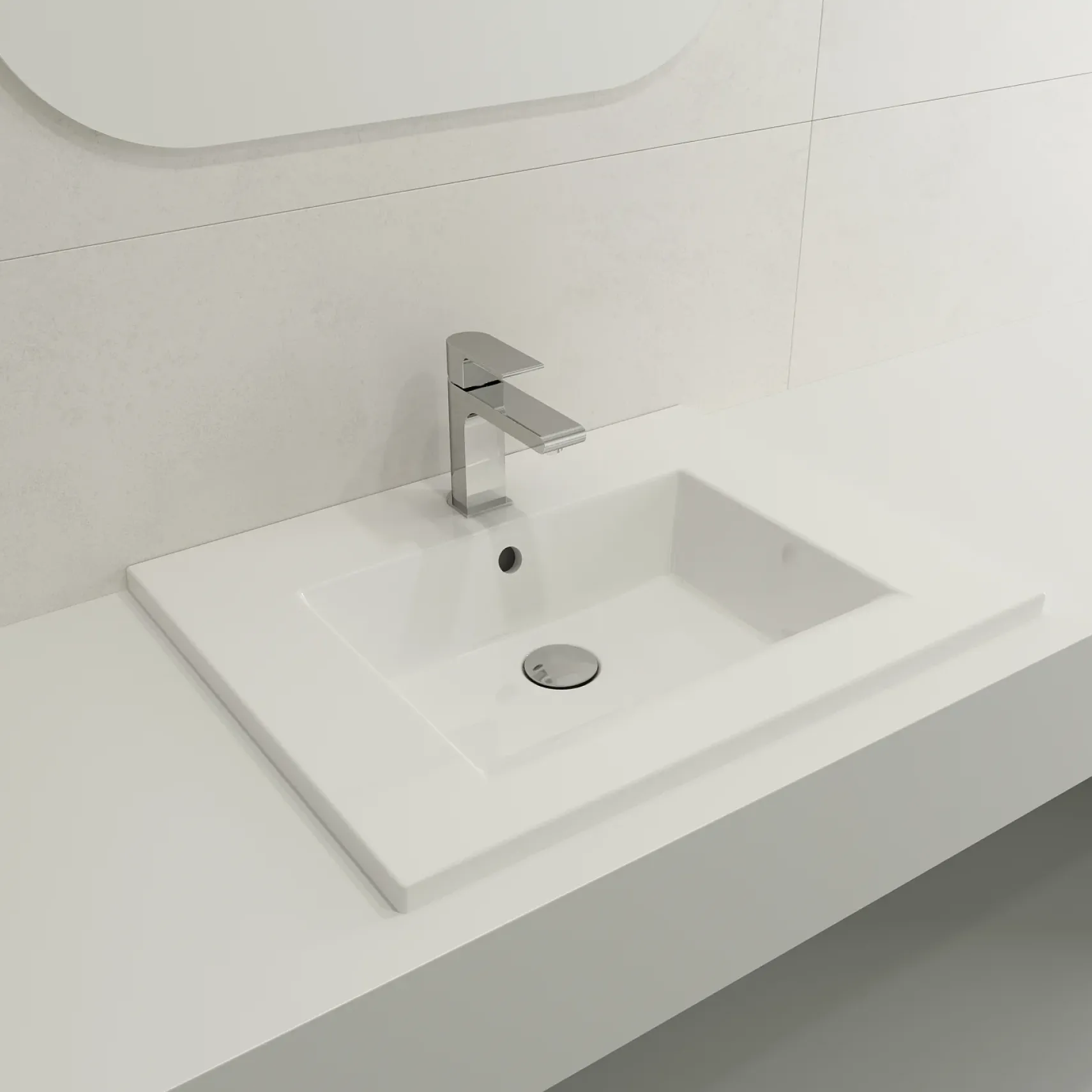 BOCCHI Ravenna 25" Rectangle Wallmount Fireclay Bathroom Sink, White, Single Faucet Hole, 1161-001-0126