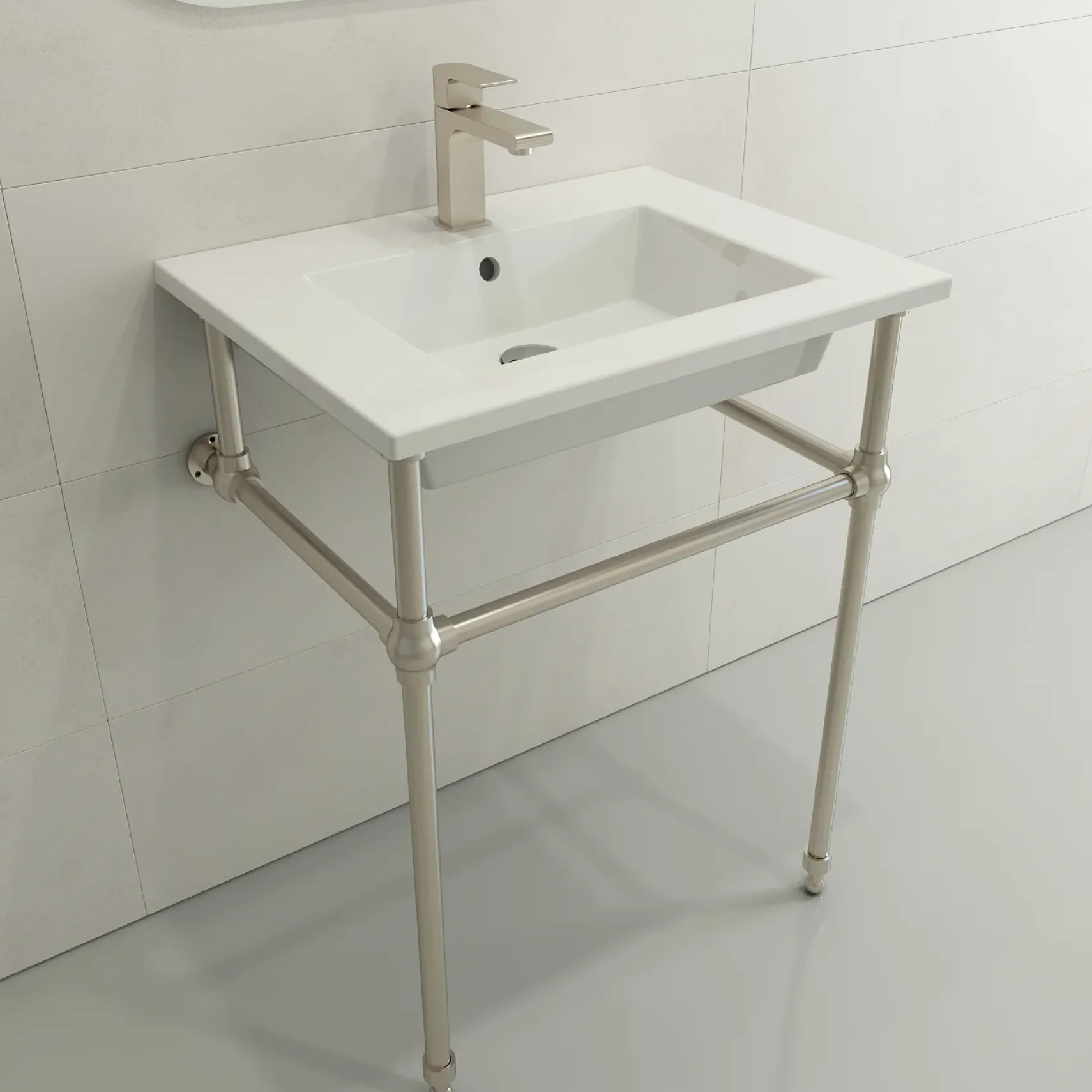 BOCCHI Ravenna 25" Rectangle Wallmount Fireclay Bathroom Sink, White, Single Faucet Hole, 1161-001-0126