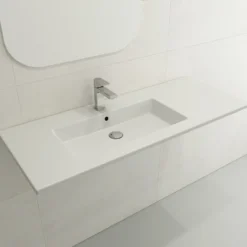 BOCCHI Ravenna 48" Rectangle Wallmount Fireclay Bathroom Sink, Matte White, Single Faucet Hole, 1305-002-0126