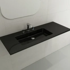 BOCCHI Ravenna 48" Rectangle Wallmount Fireclay Bathroom Sink, Black, 3 Faucet Hole, 1305-005-0127