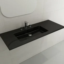 BOCCHI Ravenna 48" Rectangle Wallmount Fireclay Bathroom Sink, Black, 3 Faucet Hole, 1305-005-0127