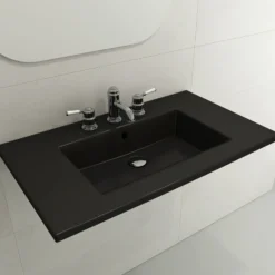 BOCCHI Ravenna 32" Rectangle Wallmount Fireclay Bathroom Sink, Matte Black, Single Faucet Hole, 1113-004-0126