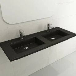 BOCCHI Ravenna 48" Rectangle Wallmount Fireclay Bathroom Sink, Double Basin, Matte Black, Single Faucet Hole, 1111-004-0132