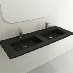 BOCCHI Ravenna 48" Rectangle Wallmount Fireclay Bathroom Sink, Double Basin, Matte Black, Single Faucet Hole, 1111-004-0132