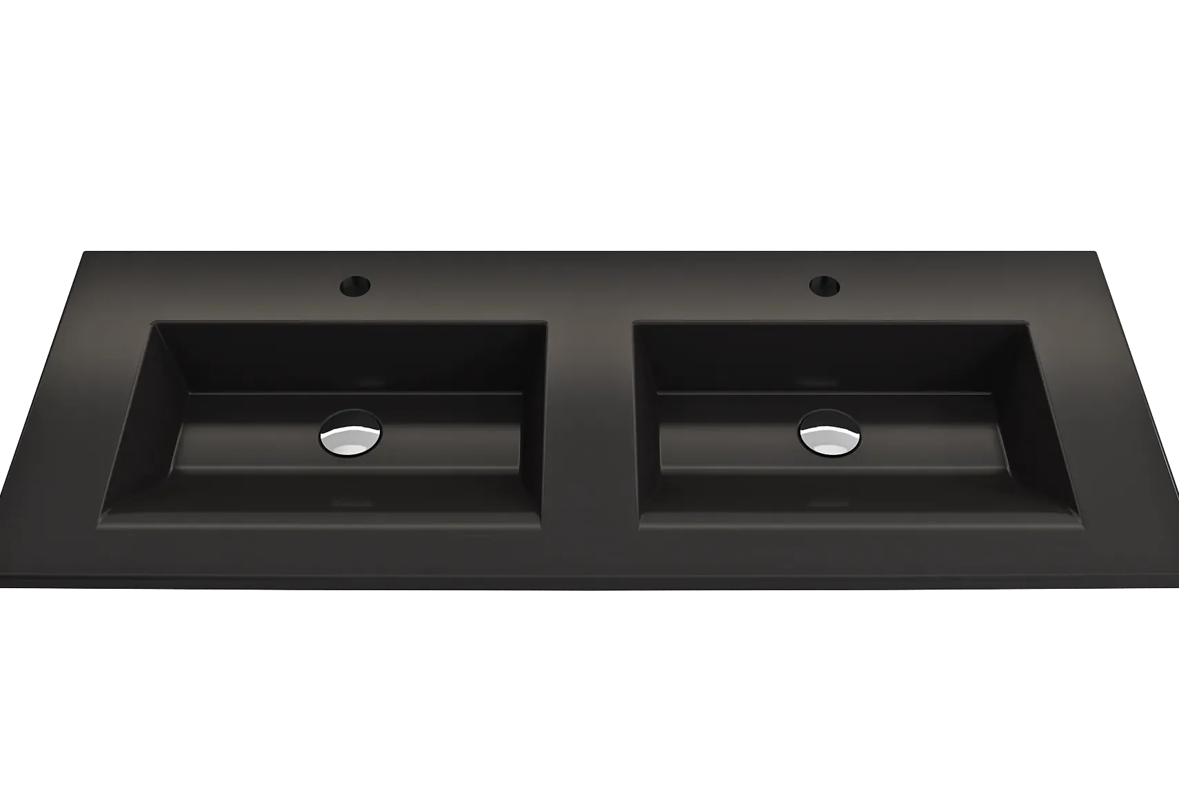 BOCCHI Ravenna 48" Rectangle Wallmount Fireclay Bathroom Sink, Double Basin, Matte Black, Single Faucet Hole, 1111-004-0132
