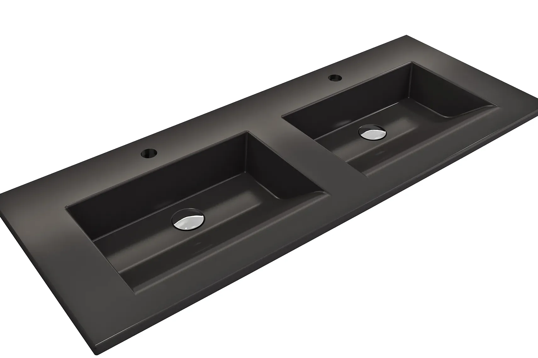 BOCCHI Ravenna 48" Rectangle Wallmount Fireclay Bathroom Sink, Double Basin, Matte Black, Single Faucet Hole, 1111-004-0132