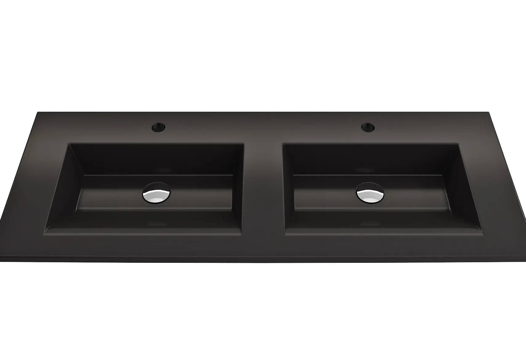 BOCCHI Ravenna 48" Rectangle Wallmount Fireclay Bathroom Sink, Double Basin, Matte Black, Single Faucet Hole, 1111-004-0132