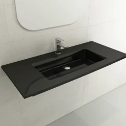 BOCCHI Ravenna 41" Rectangle Wallmount Fireclay Bathroom Sink, Black, Single Faucet Hole, 1105-005-0126
