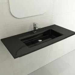 BOCCHI Ravenna 41" Rectangle Wallmount Fireclay Bathroom Sink, Black, Single Faucet Hole, 1105-005-0126
