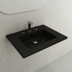 BOCCHI Ravenna 25" Rectangle Wallmount Fireclay Bathroom Sink, Matte Black, 3 Faucet Hole, 1161-004-0127