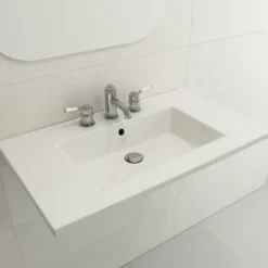 BOCCHI Ravenna 32" Rectangle Wallmount Fireclay Bathroom Sink, White, Single Faucet Hole, 1113-001-0126