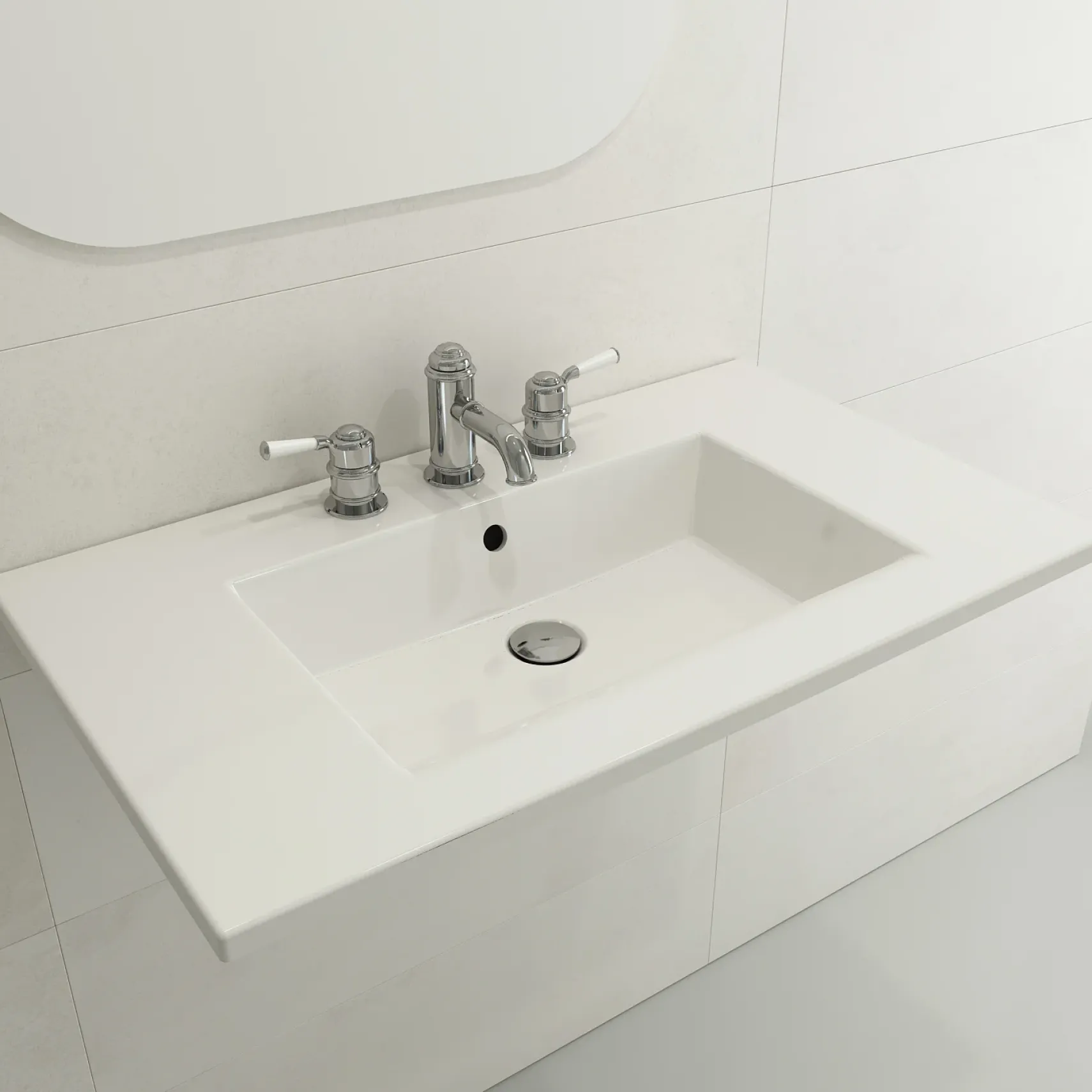BOCCHI Ravenna 32" Rectangle Wallmount Fireclay Bathroom Sink, White, Single Faucet Hole, 1113-001-0126
