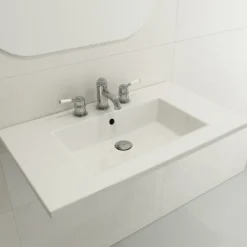 BOCCHI Ravenna 32" Rectangle Wallmount Fireclay Bathroom Sink, White, Single Faucet Hole, 1113-001-0126